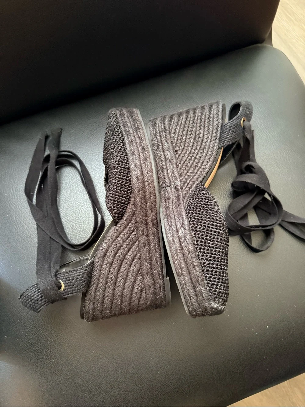 Zara Black Woven Espadrille Ankle-Tie Wedges